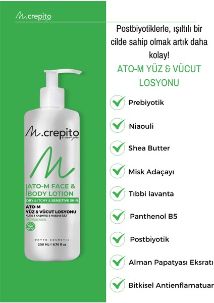 Prebiyotik & Postbiyotikli Ato-M Yüz & Vücut Losyonu 200 Ml-Kaşıntılı ve Hassas Ciltler Için