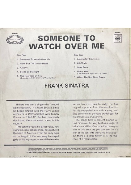 Frank Sinatra – Someone To Watch Over Me Lp Plak