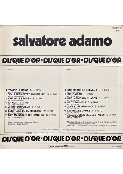 Salvatore Adamo – Le Disque D'or De, Tombe La Neige Lp Plak