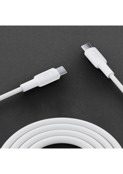 60W USB Type-C To Type-C Silikon Hızlı Şarj ve Data Kablosu Beyaz 1 Metre