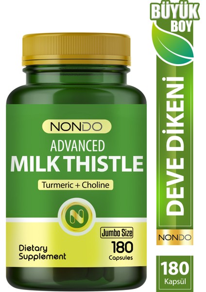 Milk Thistle 180 Kapsül Jumbo Size ( Deve Dikeni, Enginar, Slibin, Kolin, Zerdeçal, Magnezyum)