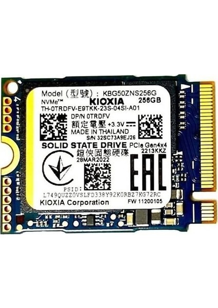 Kıoxıa Mini 2230 256GB M2 Pcıe Nvme SSD (Kutusuz) KBG50ZNS256G