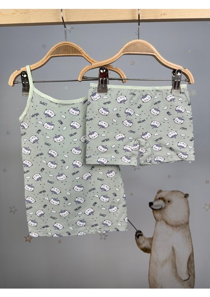 Minykids Koyu Yeşil Unicorn Kedili Atlet Boxer Takım