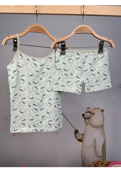 Minykids Açık Yeşil Unicorn Kedili Atlet Boxer Takım