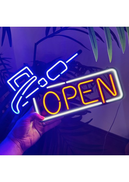 Neon LED Tabela Dekoratif Metal Aydınlatma - Open 2 (Açık), Kebapçı, Pub, Bar, Işyeri Dekor 28 cm (En) x 17 cm (Boy)