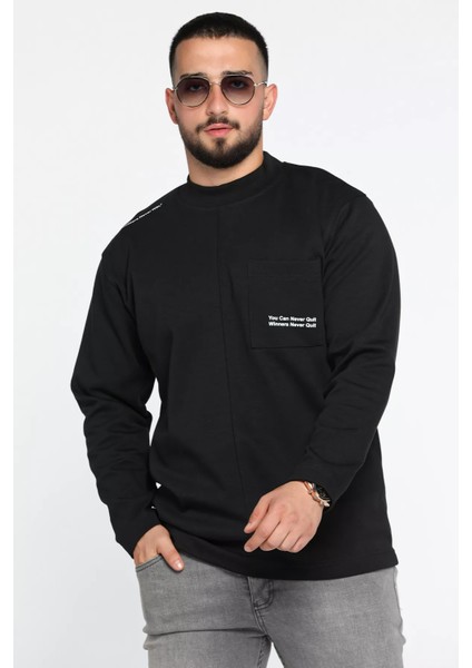 Yazı Baskılı Cepli Double Face Erkek Sweatshirt
