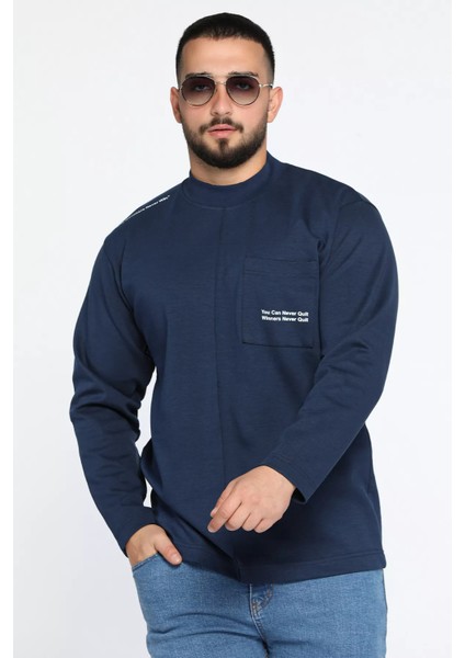 Yazı Baskılı Cepli Double Face Erkek Sweatshirt