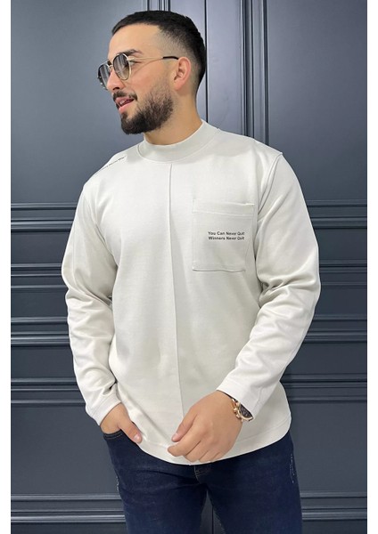Yazı Baskılı Cepli Double Face Erkek Sweatshirt