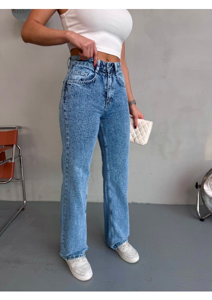Kadın Punch Tasarım Wide Leg Jean Pantolon fiyatları