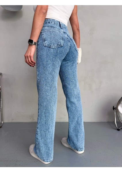 Kadın Punch Tasarım Wide Leg Jean Pantolon fırsatları