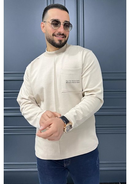 Yazı Baskılı Cepli Double Face Erkek Sweatshirt