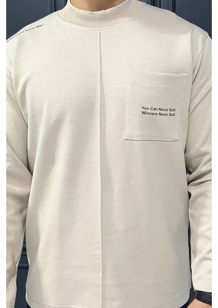 Yazı Baskılı Cepli Double Face Erkek Sweatshirt fırsatları