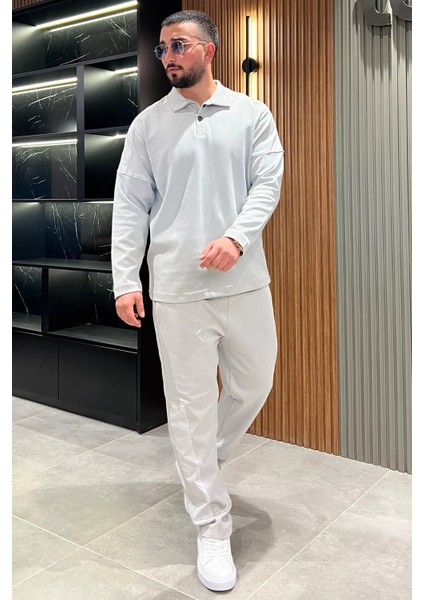 Erkek Double Face Gömlek Yaka Sweat Pantolon İkili Takım