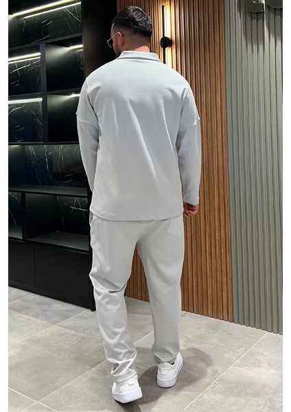 Erkek Double Face Gömlek Yaka Sweat Pantolon İkili Takım