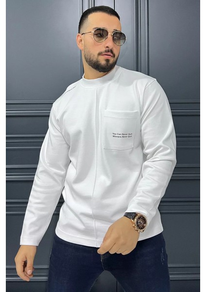 Yazı Baskılı Cepli Double Face Erkek Sweatshirt