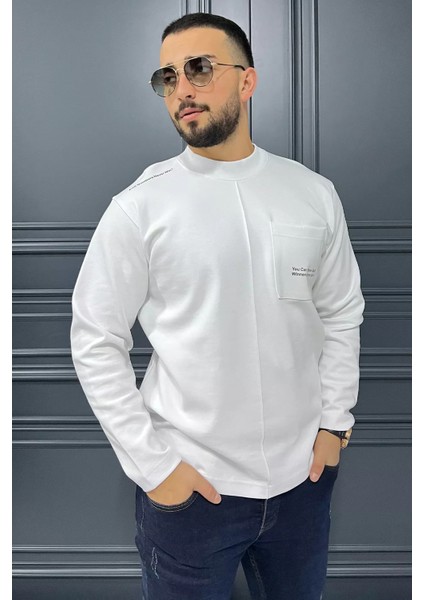 Yazı Baskılı Cepli Double Face Erkek Sweatshirt