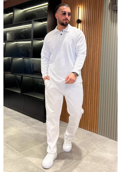 Erkek Double Face Gömlek Yaka Sweat Pantolon İkili Takım