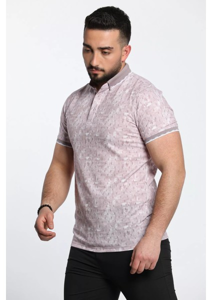 Polo Yaka Yarım Düğme Detaylı Desenli Erkek Tişört modelleri