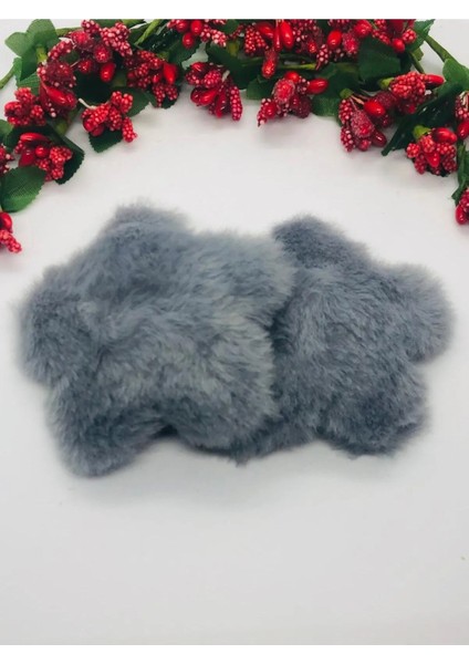 Gri Peluş Yıldız Çıtçıtlı Saç Tokası 2'li