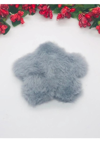 Gri Peluş Yıldız Çıtçıtlı Saç Tokası 2'li modelleri