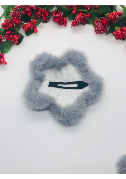 Gri Peluş Yıldız Çıtçıtlı Saç Tokası 2'li fırsatları
