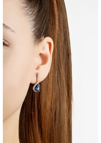 Safir Düş 18 Ayar Beyaz Altın Kaplama Gümüş Küpe modelleri