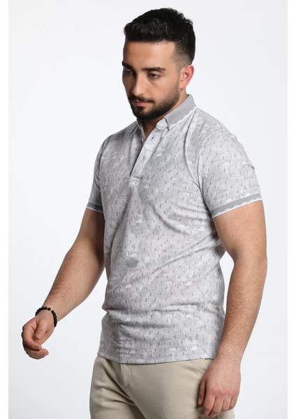 Polo Yaka Yarım Düğme Detaylı Desenli Erkek Tişört modelleri