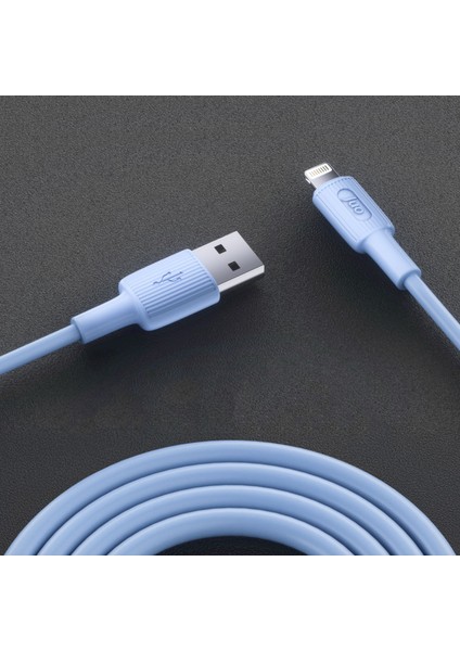 12W 2.4A Usb-A To Lightning iPhone iPad Silikon Hızlı Şarj ve Data Kablosu Mavi 1 Metre