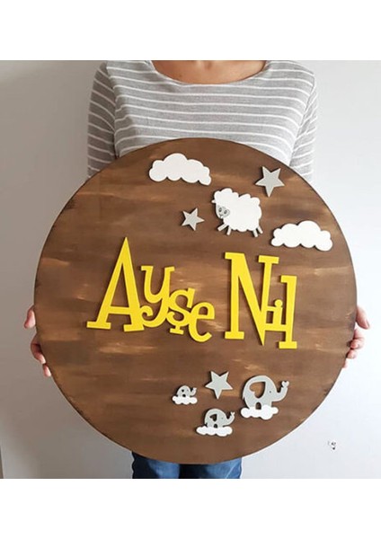 Isme Özel Fil ve Koyun Temalı Çocuk Odası Kapı Süsü