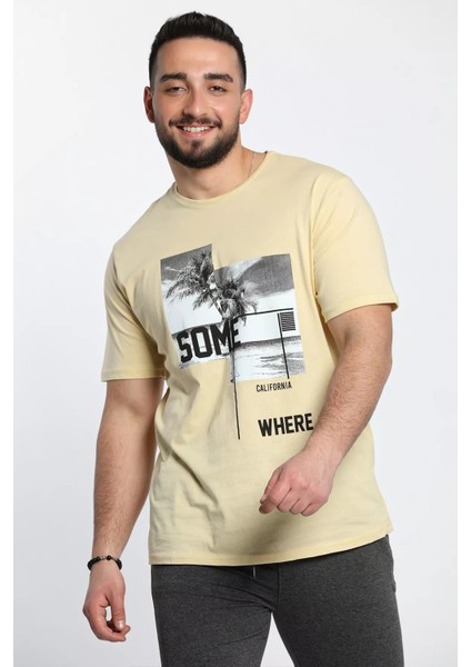 Calıfornıa Baskılı Bisiklet Yaka Erkek Tişört