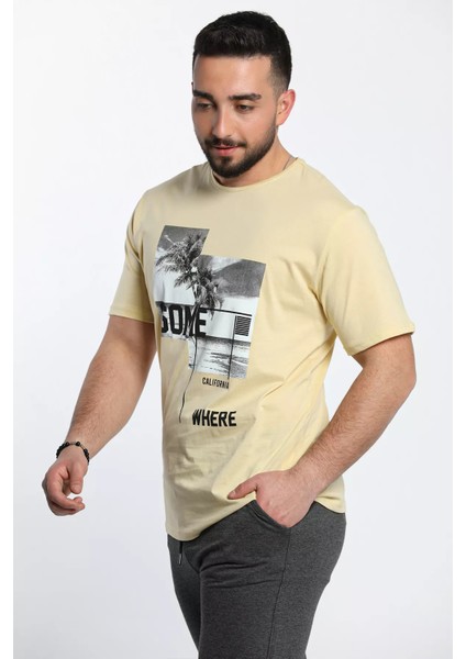 Calıfornıa Baskılı Bisiklet Yaka Erkek Tişört modelleri