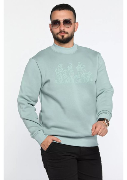 Erkek Ön Baskılı Şardonlu Üç Iplik Sweatshirt