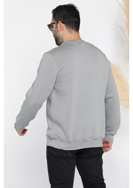 Erkek Yaka Yazı Baskılı Şardonlu Üç Iplik Sweatshirt modelleri