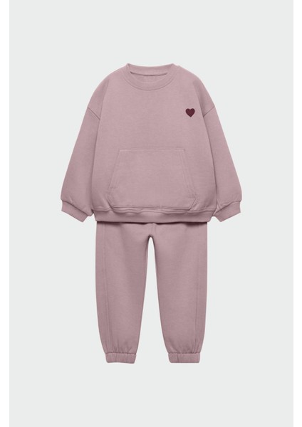 Işlemeli Pamuklu Sweatshirt Jogger Eşofman Alt-Üst Takım