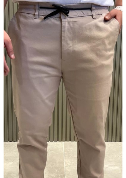 Erkek Bel Lastikli Bağcıklı Gabardin Pantolon P-00013398