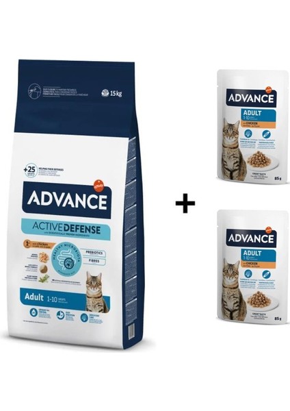 Tavuklu Yetişkin Kedi Maması 15 kg + 2 Adet Advance Tavuklu Yetişkin Kedi Pouch Yaş Maması 85 gr
