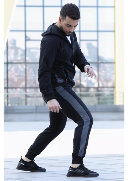 Yan Şerit Detaylı Kapüşonlu Fermuarlı Erkek Eşofman Takımı fiyatları