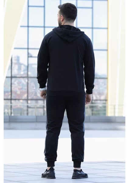 Yan Şerit Detaylı Kapüşonlu Fermuarlı Erkek Eşofman Takımı indirimleri