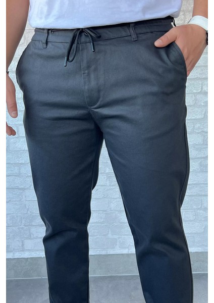 Erkek Bel Lastikli Bağcıklı Gabardin Pantolon P-00013398