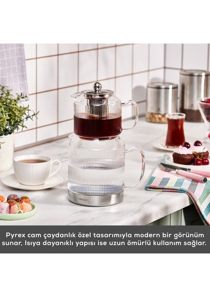 Kelly Indüksiyon Tabanlı Borosilikat Cam Midi Çaydanlık