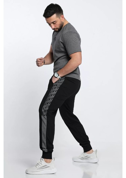 Paça ve Bel Lastikli Yan Desenli Şerit Detaylı Erkek Eşofman Altı