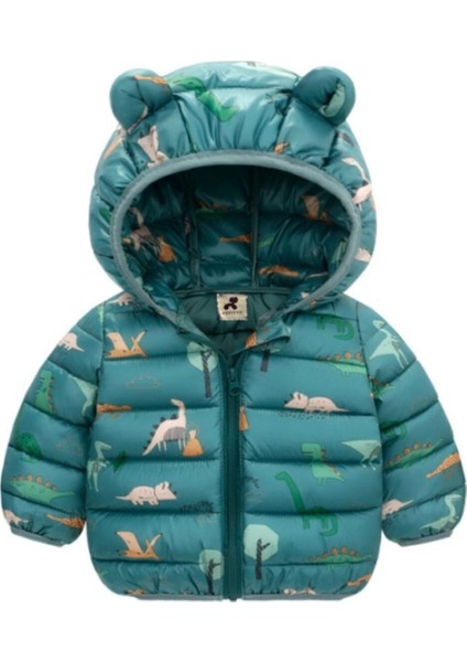 Yesil Dinazor Baskili Puffy Mont - Yesil Dino Pufudik Mont