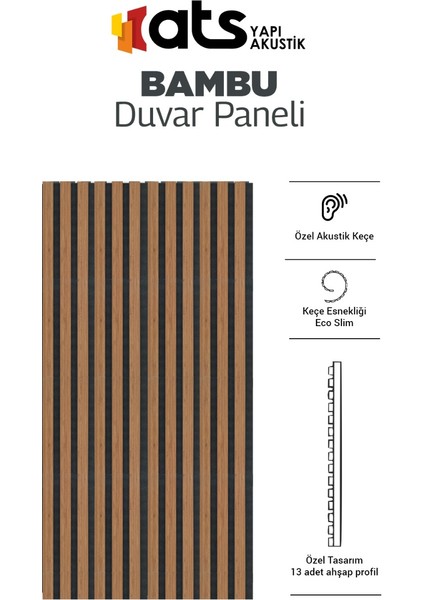 60 cm x 280 cm -Dekoratif Keçeli Ahşap Duvar Paneli - Bambu Rengi