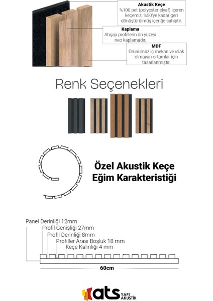 60 cm x 280 cm -Dekoratif Keçeli Ahşap Duvar Paneli - Bambu Rengi