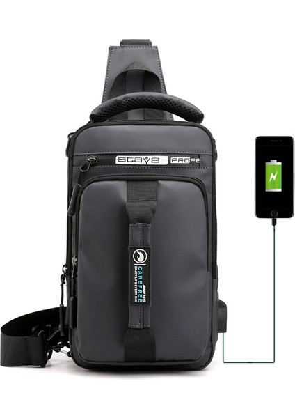 Çok Fonksiyonlu Erkek Göğüs Çantası 1100-1 Gri (Yurt Dışından)