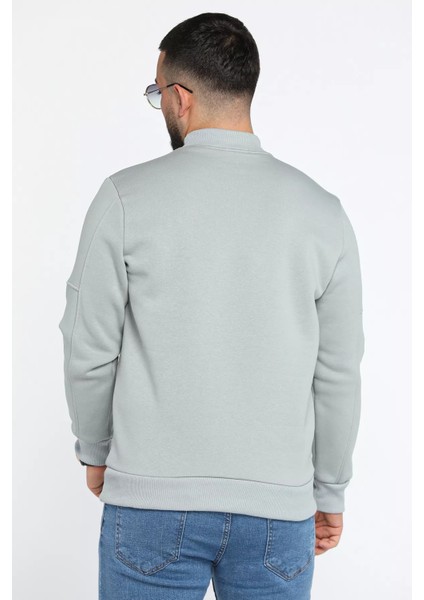 Erkek Bisiklet Yaka Nakışlı Şardonlu Üç Iplik Sweatshirt