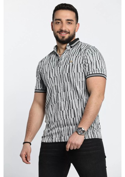 Erkek Desenli Likralı Polo Yaka Tişört