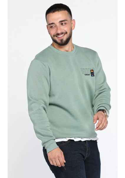 Bisiklet Yaka Nakışlı Erkek Sweatshirt