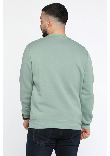 Bisiklet Yaka Nakışlı Erkek Sweatshirt