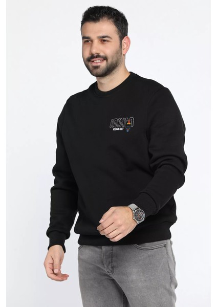 Bisiklet Yaka Nakışlı Erkek Sweatshirt